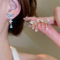Chic Copper Zircon Butterfly Flower Tassel Drop Earrings With Silver Pins view 1