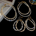 Copper Zircon Round Twisted Mesh Necklace Jewelry Set Light Luxury Geometric Collarbone Chain view 1