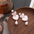 Elegant Pink Acrylic Double Heart Tassel Faux Pearl Drop Stud Earrings view 3