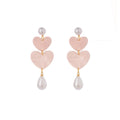 Elegant Pink Acrylic Double Heart Tassel Faux Pearl Drop Stud Earrings view 5