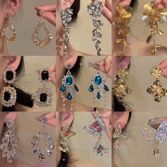 925 Sterling Silver Cubic Zirconia Hollow Flower Tassel Drop Earrings, European Style