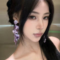 925 Sterling Silver Cubic Zirconia Hollow Flower Tassel Drop Earrings, European Style view 2