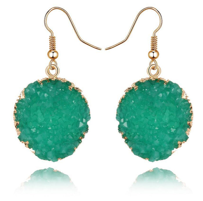 Gold Tone Round Crystal Cluster Drop Earrings in Thirteen Colors