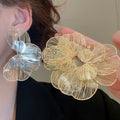 Metal Hollow Flower Stud Earrings For Women, European American Geometric Floral Fashion Jewelry view 1