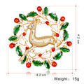 Green Gold Tone Christmas Reindeer Wreath Enamel Metal Brooch Pin view 2
