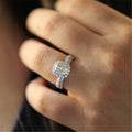 White Gold Cushion Halo Clear Stone Double Band Ring Set view 3