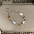 Vacation Style Stainless Steel Starfish Beaded Braided Necklace Bracelet Jewelry Set view 3