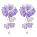 Silver Needle Fabric Flower Crystal Tassel Drop Earrings For Women Beach Vacation Style view 5