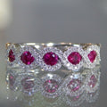 Green Or Magenta Five-Stone Halo Ring In Polished Silver Tone view 1