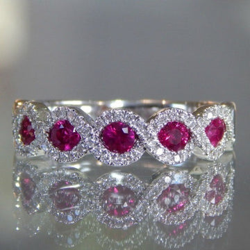 Green Or Magenta Five-Stone Halo Ring In Polished Silver Tone