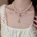 Light Luxury Faux Pearl Starfish Shell Multi Layer Pendant Necklace Vintage Court Style view 3