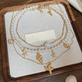 Light Luxury Faux Pearl Starfish Shell Multi Layer Pendant Necklace Vintage Court Style view 2