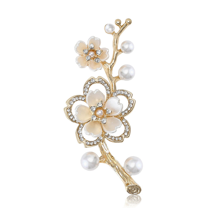 Alloy Pearl Rhinestone Peach Blossom Brooch Pin For Suits