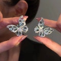 Light Luxury Copper Zircon Butterfly Stud Earrings Elegant Designer Insect Ear Jewelry view 2