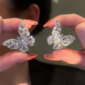 Light Luxury Copper Zircon Butterfly Stud Earrings Elegant Designer Insect Ear Jewelry view 4
