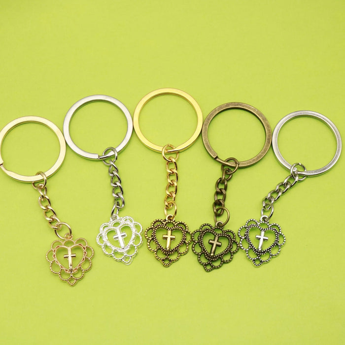 Metal Heart Cross Keychain Gift