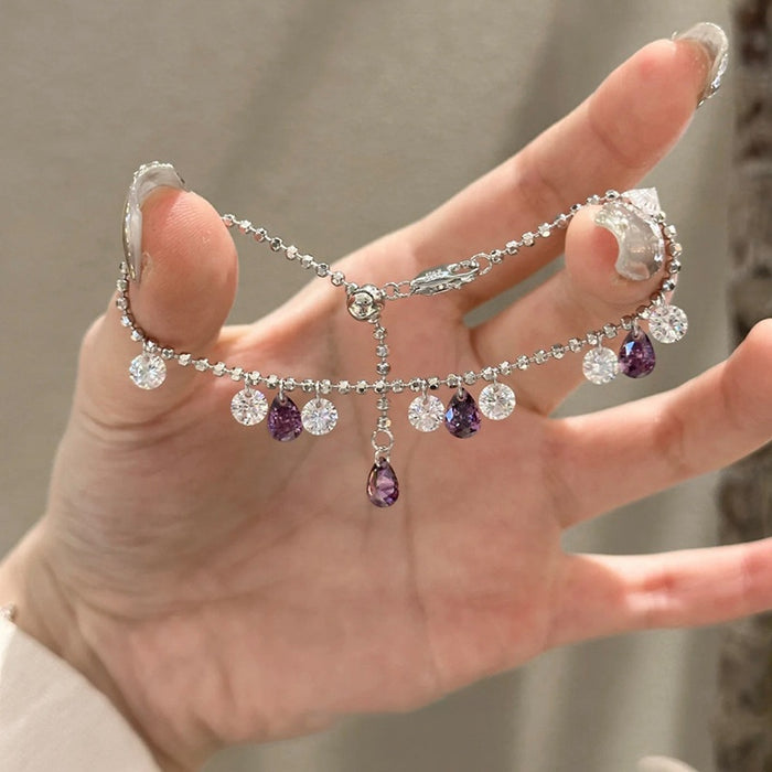 Copper Zircon Teardrop Tassel Bangle Colorful Sparkle Galaxy Luxury Bracelet For Women