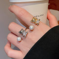Cute Bear Star Open Ring With Faux Pearl And Zircon Light Luxury Adjustable Finger Jewelry view 3