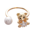 Cute Bear Star Open Ring With Faux Pearl And Zircon Light Luxury Adjustable Finger Jewelry view 5