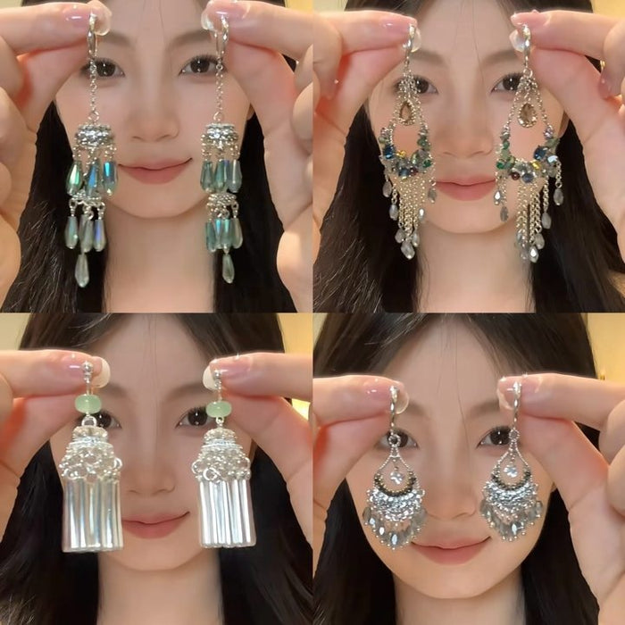 Vintage Ethnic Alloy Rhinestone Teardrop Drop Earrings, Elegant Fashion Jewelry