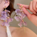 2026 Resort Style Fabric Flower Mesh Tassel Drop Earrings With Silver Needle Sweet Floral Design view 1
