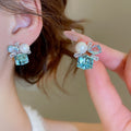 Light Luxury Geometric Square Faux Pearl Rhinestone Stud Earrings With Silver Posts view 1