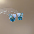 Light Luxury Geometric Square Faux Pearl Rhinestone Stud Earrings With Silver Posts view 2