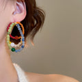 Colorful Dopamine Natural Stone Beaded Stud Earrings For Women Geometric Round Light Luxury Style view 4