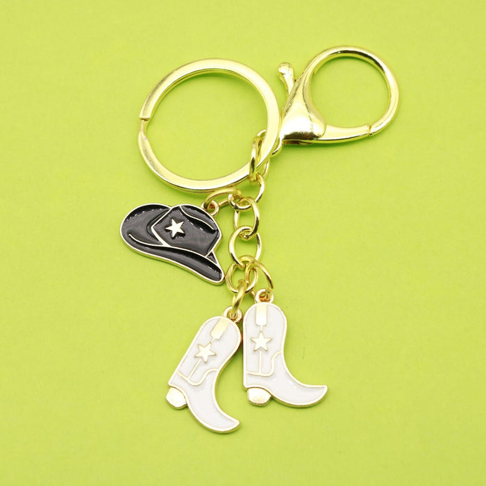 Zinc Alloy Cowboy Boot Hat Horseshoe Keychain Father's Day Gift