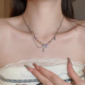 Colorful Artificial Crystal Butterfly Heart Choker Necklace For Women Light Luxury Summer Style view 3