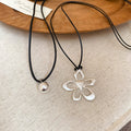 Silver Hollow Flower Black Cord Adjustable Choker Necklace Korean Minimalist Round Geometric Jewelry view 4