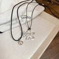 Silver Hollow Flower Black Cord Adjustable Choker Necklace Korean Minimalist Round Geometric Jewelry view 2