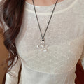 Silver Hollow Flower Black Cord Adjustable Choker Necklace Korean Minimalist Round Geometric Jewelry view 1