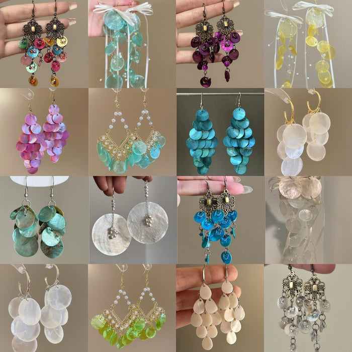 Shell Geometric Round Tassel Drop Earrings For Women Beach Vacation Style Jewelry