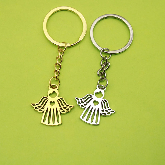 Metal Heart Angel Keychain Bag Charm Gift Key Ring