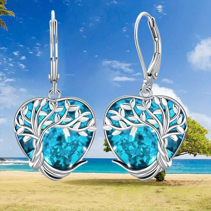 Blue Ocean Heart Drop Earrings For Women, Heart Shaped Elegant Lady Jewelry Accessories