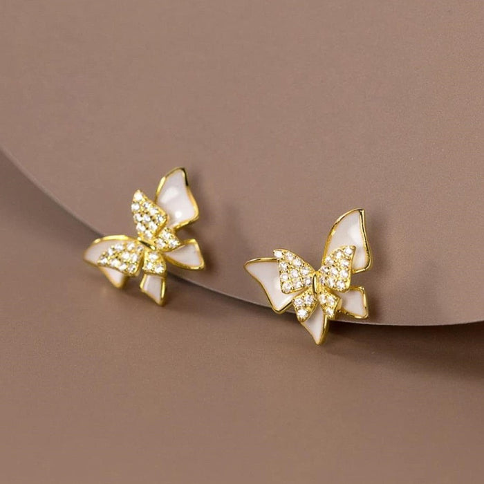 Women's Double Butterfly Enamel Stud Earrings, Fresh Elegant Lady Fashion Jewelry