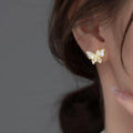 Women's Double Butterfly Enamel Stud Earrings, Fresh Elegant Lady Fashion Jewelry view 3