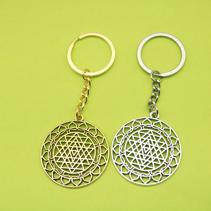 Metal Sri Yantra Keychain Gift