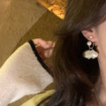 Chic Korean French Pearl Flower Stud Earrings With Silver Pins, Convertible Forest Style view 4