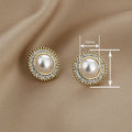 European Style Faux Pearl Sunflower Stud Earrings For Women, Elegant Light Luxury Jewelry view 4