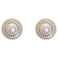 European Style Faux Pearl Sunflower Stud Earrings For Women, Elegant Light Luxury Jewelry view 5