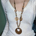 New Chinese Zen Vintage Bohemian Ethnic Style Double Layer Resin Feather Circle Sweater Necklace For Women view 3