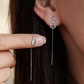 Long Tassel Water Drop Chain Stud Earrings, Minimal Fashion Micro Paved Zircon Jewelry view 1