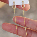 Long Tassel Water Drop Chain Stud Earrings, Minimal Fashion Micro Paved Zircon Jewelry view 2