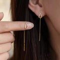 Long Tassel Water Drop Chain Stud Earrings, Minimal Fashion Micro Paved Zircon Jewelry view 6