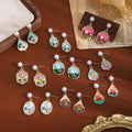 French Vintage Enamel 3D Flower Heart Pearl Dangle Earrings Sweet Garden Style Stud Earrings view 1