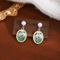 French Vintage Enamel 3D Flower Heart Pearl Dangle Earrings Sweet Garden Style Stud Earrings view 3