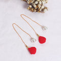 Fabric Flower Pearl Look Long Threader Earrings in Six Colors view 11