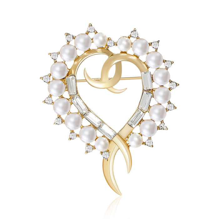 Alloy Hollow Pearl Heart Brooch For Clothing Closure And Decoration
